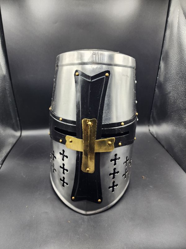 Photo 1 of Medieval Templar Crusader Knight Armor Helmet | Greek Roman Spartan Armour Accessories | Silver Gold Helm A+ | Wearable for Adult Costumes