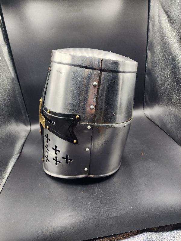 Photo 2 of Medieval Templar Crusader Knight Armor Helmet | Greek Roman Spartan Armour Accessories | Silver Gold Helm A+ | Wearable for Adult Costumes