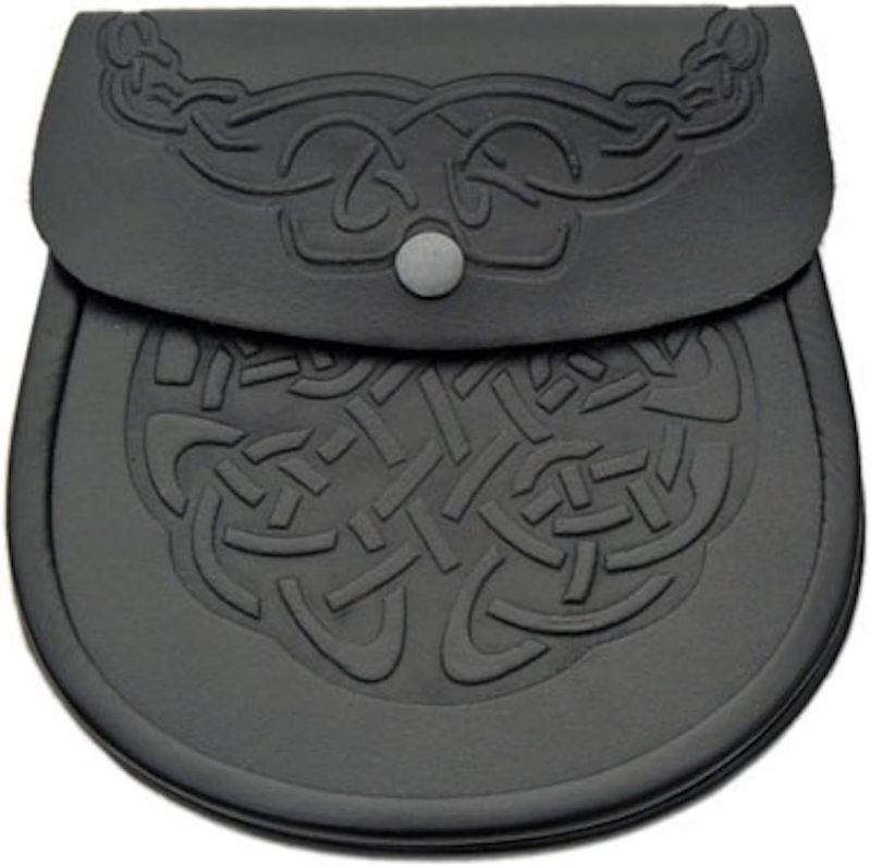 Photo 1 of Black Genuine Leather Sporran Celtic Knot Double Embossed Scottish Kilt Sporran
