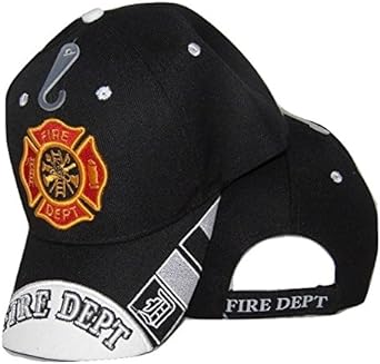 Photo 1 of Fire Department Dept. Emblem Crest Black White Bill Embroidered Cap Hat