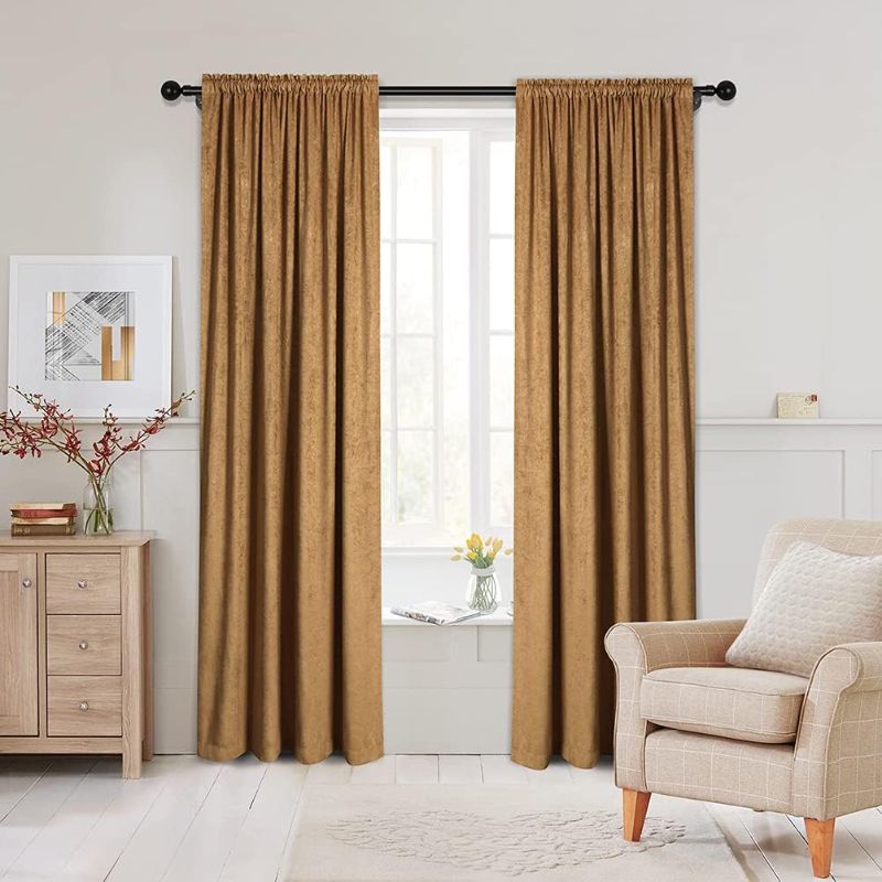 Photo 1 of ELKCA Double-Sided Chenille Curtains for Living Room Bronze Window Treatment for Bedroom Curtain,Rod Pocket,2 Panels(Bronze, 52" W x 96" L)