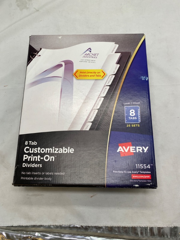 Photo 2 of Print-On Dividers, 8-Tab, 3-Hole Punched, 8-1/2 x 11, White, 25 Sets/Pack, Sold as 1 Package