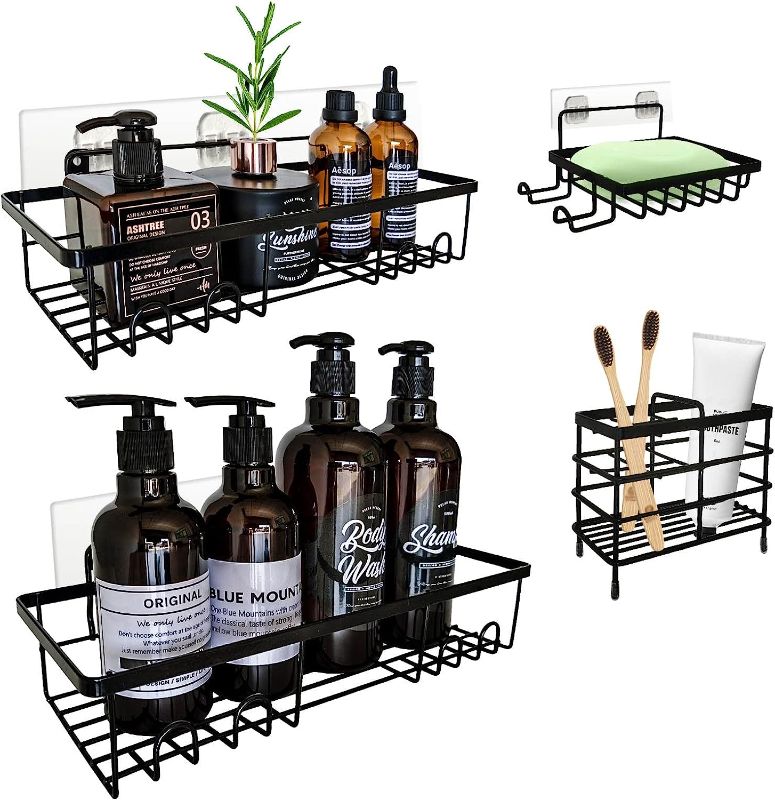 Photo 1 of Viloth Corner Shower Caddy, 2 Pack Shower Organizer Shelves Rack, No Drilling Wall Mounted Bathroom Basket Storage with Soap Holder (Black)