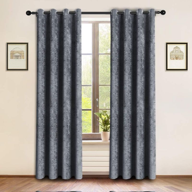 Photo 1 of ELKCA Thick Double-Sided Chenille Window Curtains for Living Room Grey Room Curtains for Window,Grommet Top, Pack of 2 (Grey, 52" W x 96" L)