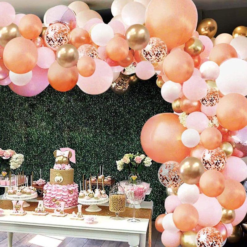 Photo 1 of Rose Gold Balloon Garland Arch Kit, 150 Pieces Rose Gold Pink White and Gold Confetti Latex Balloons for Baby Shower Wedding Birthday Graduation Anniversary Bachelorette Party Background Decorations