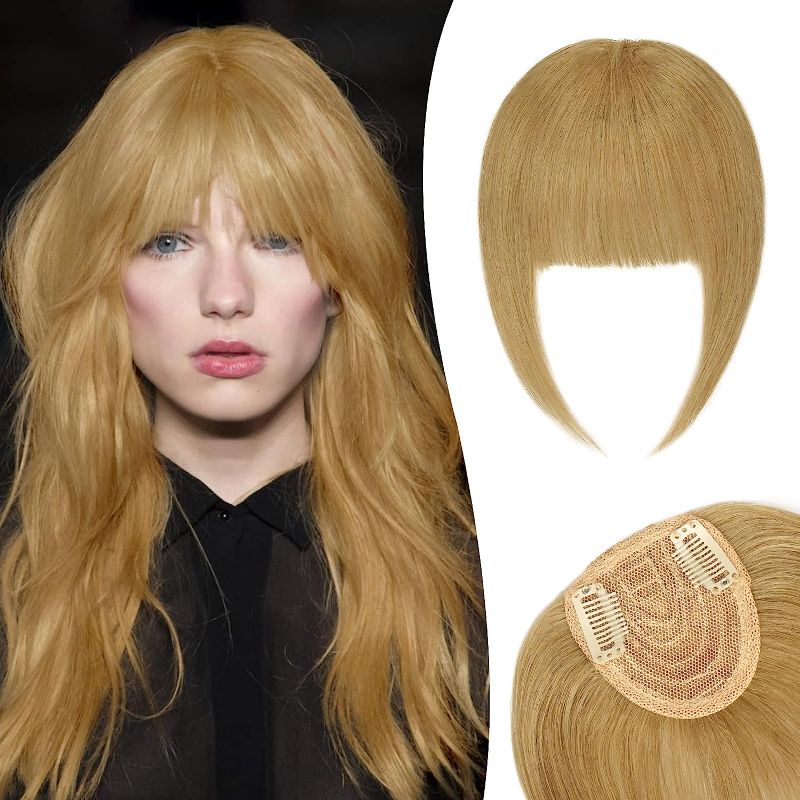 Photo 1 of RUWISS Clip in Bangs Real Human Hair Thick French Bangs with Temples Hairpieces 100% Human Hair Bangs Clip on Bangs Hair Extensions Fake Bangs for Women?Bleach Blonde 2?