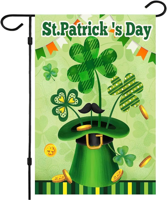 Photo 1 of Texupday Luck Irish Lucky Me Leprechaun Hat Beard Shamrock Decoration St. Patrick's Day House Flag Outdoor Yard Flag 28" x 40" HOUSE FLAG