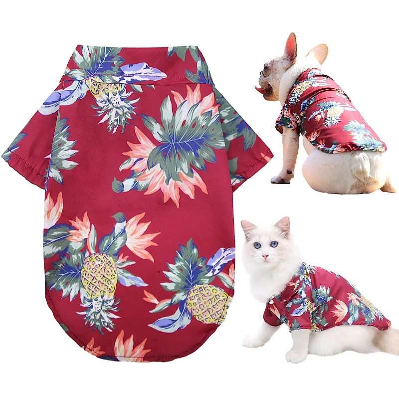 Photo 1 of (2 PACK) Brocarp Hawaiian Dog Shirt - Summer Camp Beach Flower Pineapple Puppy Clothes, Cool Lapel Jacket Custome Tops, Pet Outfit Coat for Small Medium Large Boy Girl Cats Kitten, Breathable Clothing Apparel (Both Small)