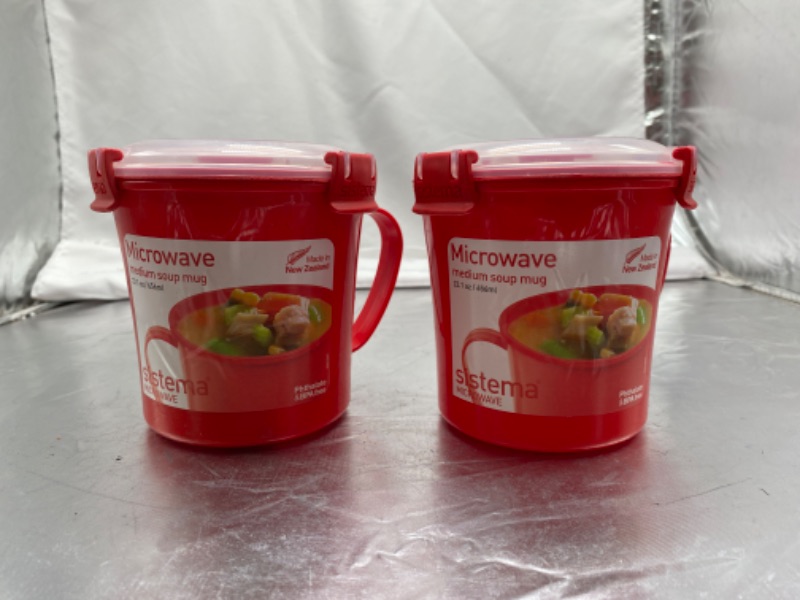 Photo 2 of (2 PACK) Sistema Microwave Soup Mug with Lid and Steam Release Vent, Dishwasher Safe, 22.1-Ounce, Red & To Go Collection Soup Mug, Large, 1 Count, Colors may vary.