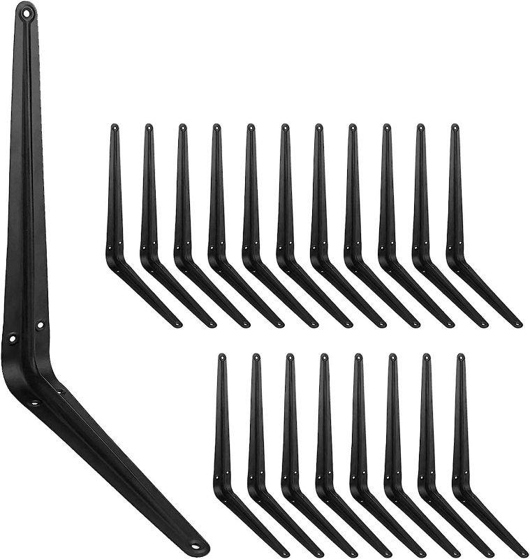 Photo 1 of 20 Pack 12 Inch Shelf Brackets, Heavy Duty Black Iron Metal Floating Shelves Bracket L Bracket Corner Brace Support, J Brackets Metal Joint Angle Bracket