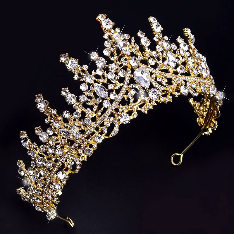 Photo 1 of Gold Tiara and Crown for Women Crystal Queen Crowns Rhinestone Princess Tiaras for Girl Bride Wedding Hair Accessories for Bridal Birthday Party Prom Halloween Cos-play Costume Christmas