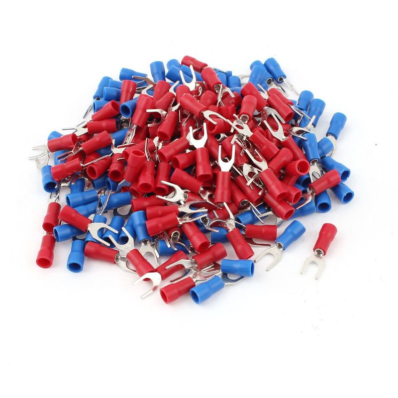 Photo 1 of (2 PACK) uxcell 22-16 AWG Wire Cable Connector Fork Spade Terminal #8 with 200 Piece, Red/Blue