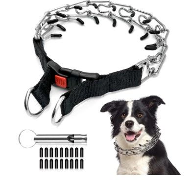 Photo 1 of Prong Collar for Dogs, Choke Pinch Training Collar with Rubber Safety Caps and Quick Release Locking Carabiner, Adjustable Stainless Steel Links for Small Medium Large Dogs, Make Your Dog Easier