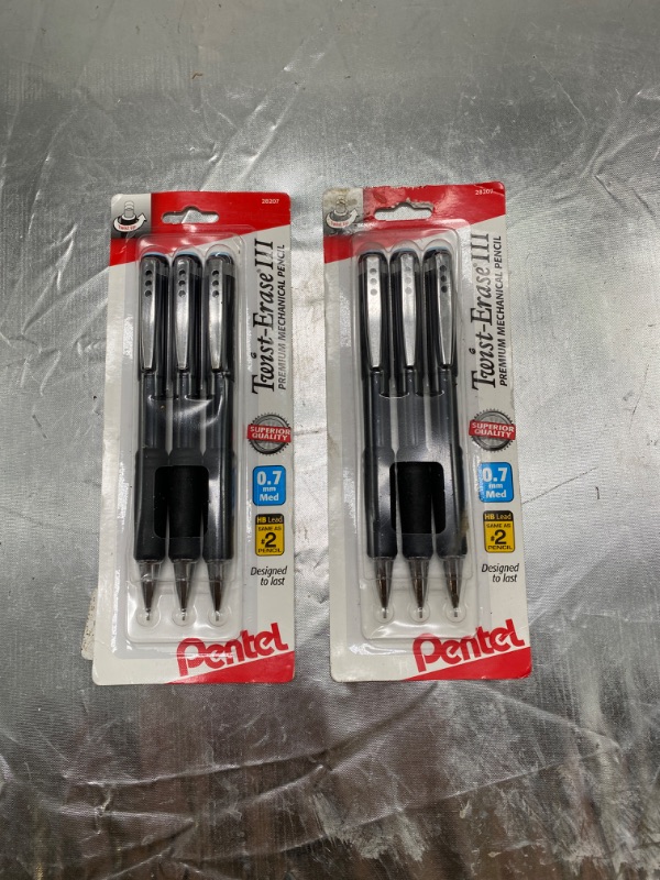 Photo 2 of (2 Pack) Mechanical Pencil, Pentel Twist Erase .7 MM, Twist-Erase III Automatic, 3 Pack, Black Barrels, Best Professional Pencils for School, Office & Home for Women & Men (QE517BP3)