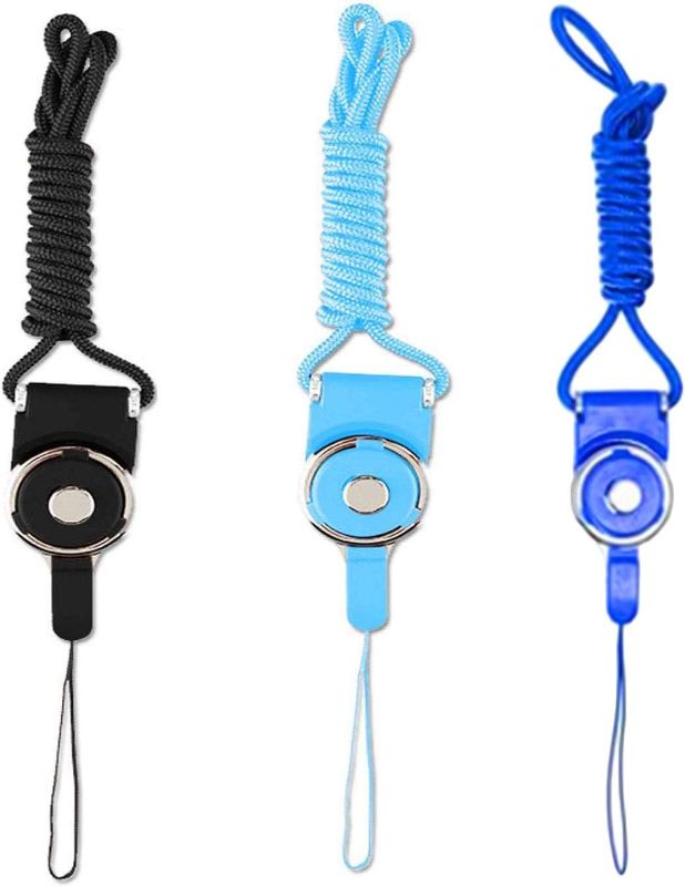 Photo 1 of (2 Pack) Phone Neck Strap Lanyard Quick Release ID Holder Neck Lanyard,3 PcS 19" Detachable Necklace Neck Band,Office Breakaway Strings,Whistles Strap for iPhone, with a Lanyard Hole-Black+ SkyBlue+darkblue