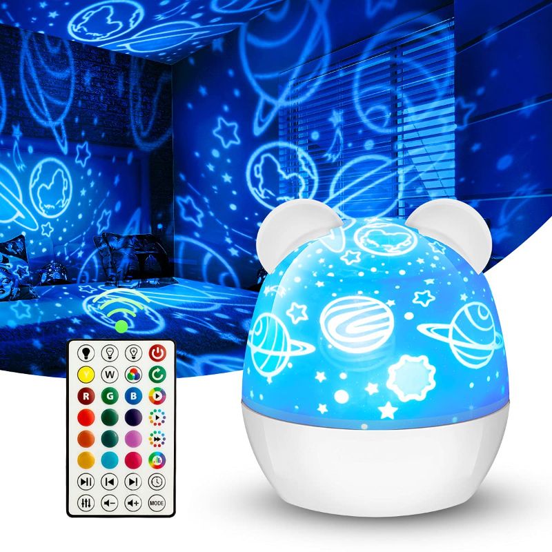 Photo 1 of WHATOOK Kids Night Light Projector, Star Projector Nightlights for Kids Room, 15 Colors 6 Display Effects Led Baby Night Light 360 Degree Rotation Space Light Lamp for Girl, Boy, Bedroom Decor, Party