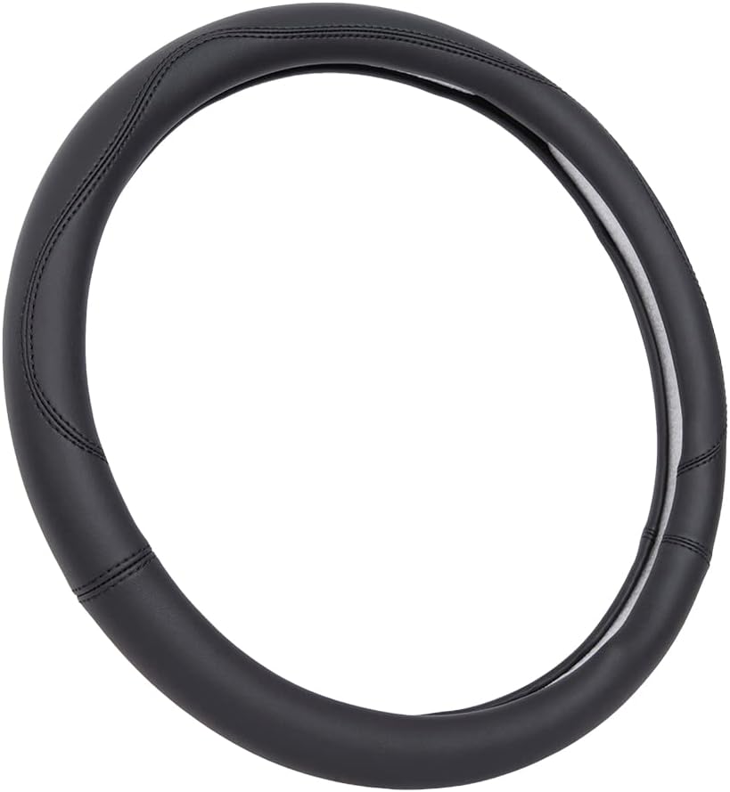 Photo 1 of Amazon Basics Microfiber Leather Car Steering Wheel Cover, Black, Universal 15 Inch