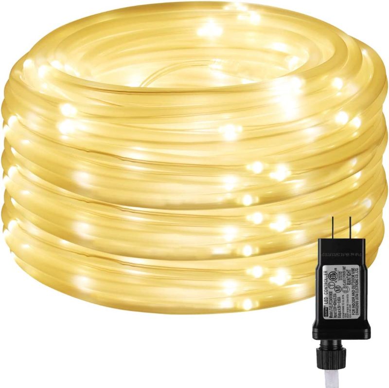 Photo 1 of Lighting EVER 33 ft 100 LED Outdoor Rope Lights Warm White 3000K, 1/4 in Pencil-size, Flexible, Waterproof Tube String Lights for Deck Railing, Patio Ground, Garden, Yard Lawn, Fence, Balcony, Camping