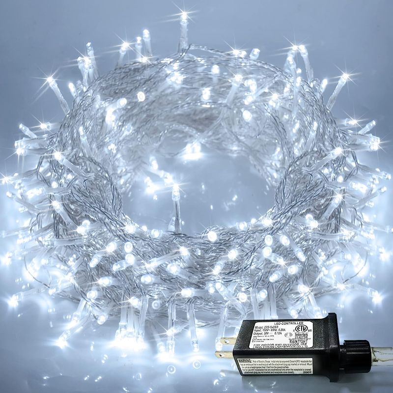 Photo 2 of LED String Lights Indoor Outdoor, Clear Wire Warm White Christmas Lights with 8 Modes, Plug in Fairy String Lights for Bedroom Garden