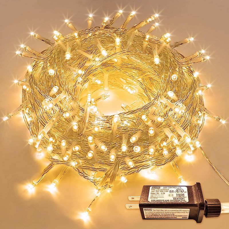 Photo 1 of LED String Lights Indoor Outdoor, Clear Wire Warm White Christmas Lights with 8 Modes, Plug in Fairy String Lights for Bedroom Garden