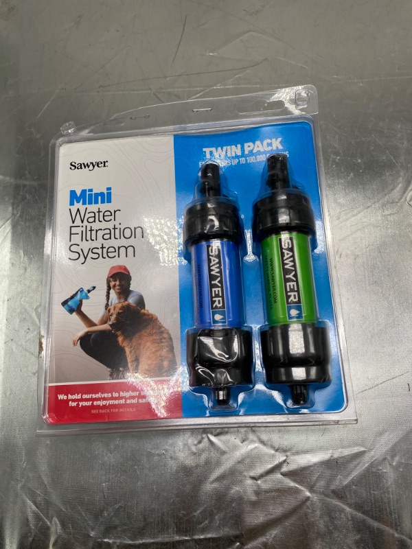 Photo 2 of Sawyer Products SP2101 Mini Water Filtration System, 2-Pack, Blue and Green & SP115 Fast Fill Adapters for Hydration Packs Blue/White, One Size Blue / Green 2-pack Filtration System + Fast Fill Adapters