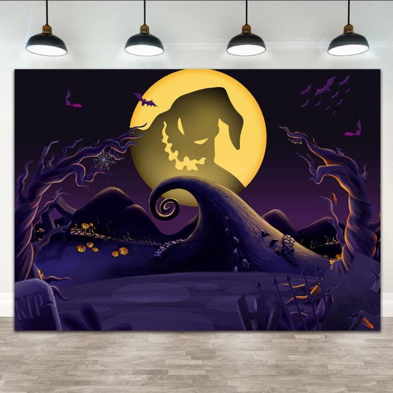 Photo 1 of Maijoeyy 7x5ft Nightmare Before Christmas Backdrop Child Kid Halloween Backdrops for Photography Nightmare Before Christmas Props Halloween Party Backdrop Decoration
