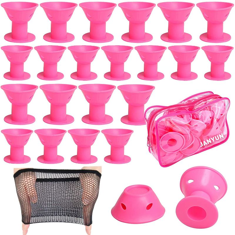 Photo 1 of 40 Pcs Pink Magic Hair Rollers Include 20pcs Large Silicone Curlers and 20pcs Small Silicone Curlers