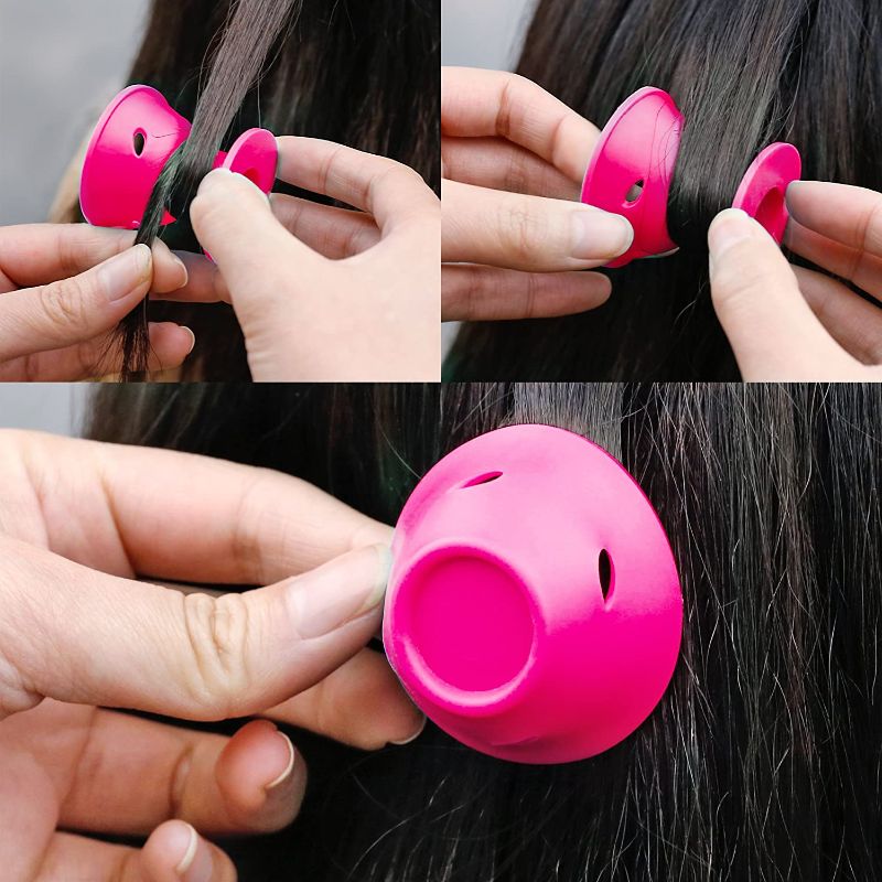 Photo 2 of 40 Pcs Pink Magic Hair Rollers Include 20pcs Large Silicone Curlers and 20pcs Small Silicone Curlers