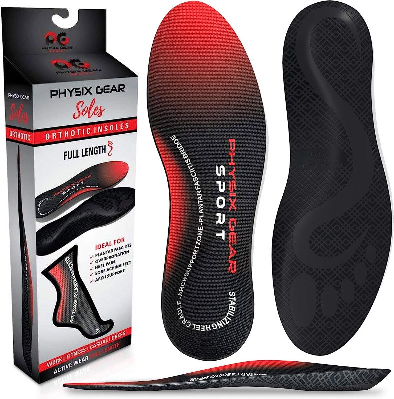 Photo 1 of Arch Support Insoles Men & Women by Physix Gear Sport - Orthotic Inserts for Plantar Fasciitis Relief, Flat Foot, High Arches, Shin Splints, Heel Spurs, Sore Feet, Overpronation (1 Pair, X-Large)
