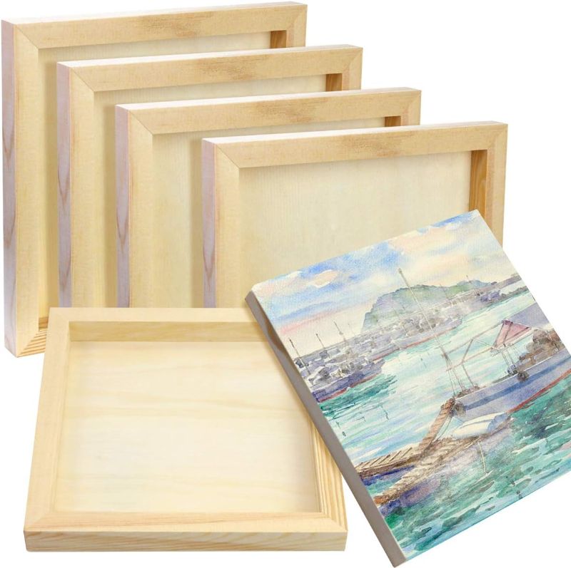 Photo 1 of Fireboomoon 6 Pack Square Wood Panels,Unfinished Blank Wooden Canvas Cradled Painting Panel Boards for Craft,Drawing,Painting,Pouring,Wood Burning(8" x 8"/20cm x 20cm)