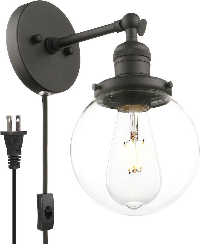 Photo 1 of Phansthy Matte Black Sconce with Switch Plug in Sconce Bathroom Vanity Light with 5.9 Incles Globe Glass Canopy