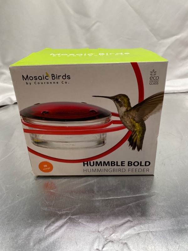 Photo 2 of Couronne Company, M047-301-O, 3.4 Ounce Capacity, Orange, 1 Piece Mosaic Birds Hummble Bold Hummingbird Feeder