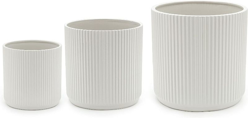 Photo 1 of Amazon Basics Assorted Sizes Fluted Ceramic Round Planters, Set of 3, White, 6-Inch, 8-Inch, 10-Inch (Missing 6 inch planter)