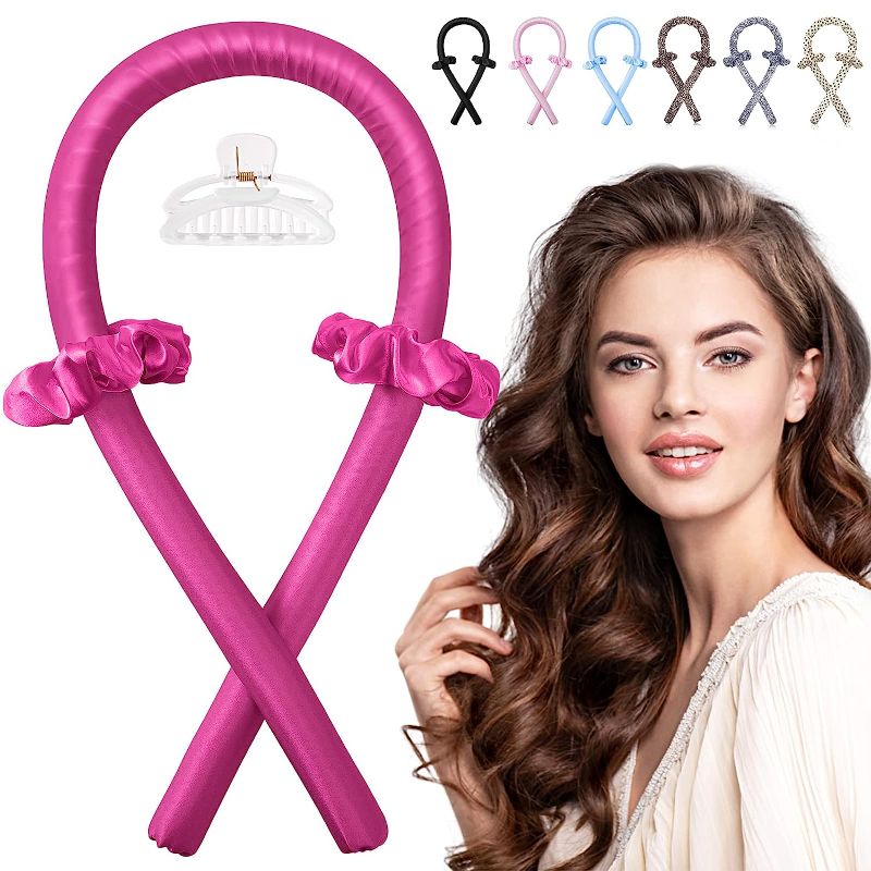 Photo 1 of 4 Pieces Heatless Curl Ribbon Heatless Curling Rod Headband Heatless Hair Curlers No Heat Hair Curlers Styling Kit with Tail Comb Hair Clips Scrunchies for Women Girls Long Hair Styling Tools