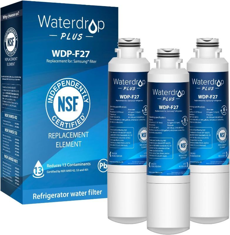 Photo 1 of Waterdrop Plus DA29-00020B NSF 401&53&42 Certified Refrigerator Water Filter, Replacement for Samsung Water Filter DA29-00020B, HAF-CIN, HDX FMS-2, RF28HMEDBSR, RF263BEAESR, WDP-F27, 3 Filters