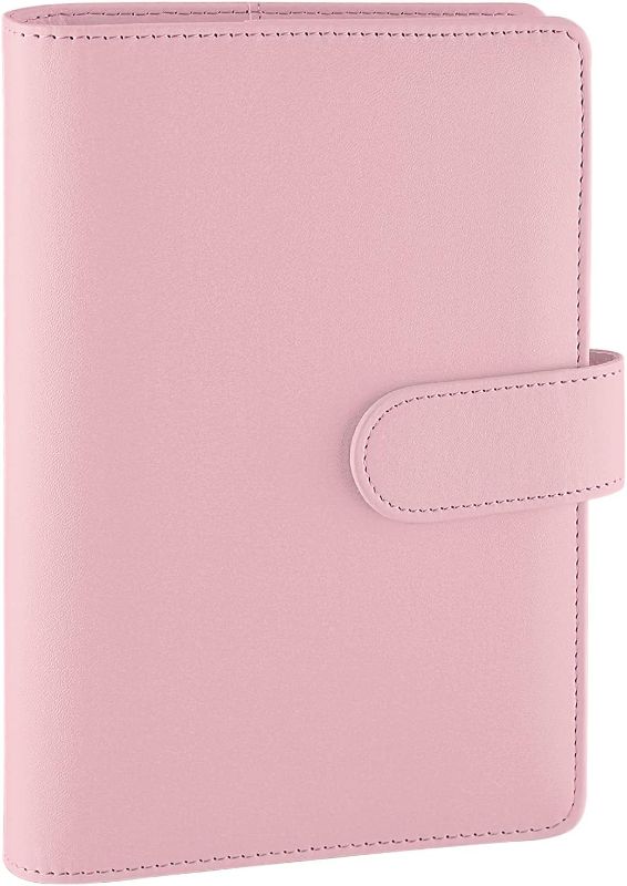 Photo 1 of Antner A6 PU Leather Notebook Binder Refillable 6 Ring Budget Binder for A6 Filler Paper, Loose Leaf Personal Planner Binder Cover with Magnetic Buckle, Pink