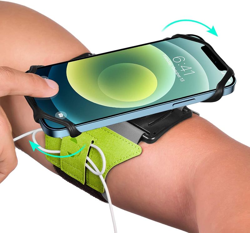Photo 1 of VUP Running Armband 360°Rotatable for iPhone 13/Pro Max/Pro/Mini/12/11/SE/Xs/XR/X/8/7/Plus, Fits All 4-6.7 Inch Smartphones, with Key Holder Phone Armband for Running Hiking Biking (Green)