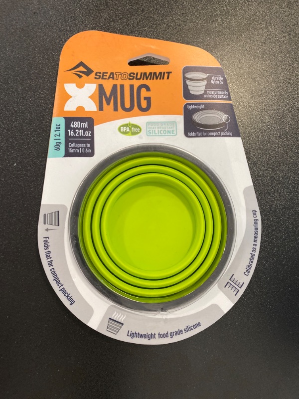 Photo 2 of Sea to Summit X-Series Collapsible Silicone Camping Drinkware, Mug (16.2 fl oz), Lime Green
