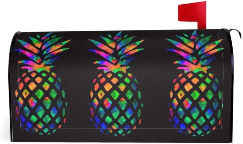 Photo 1 of Granbey Three Watercolor Pineapples Mailbox Covers Colored Pineapple Post Box Cover Fruit Pineapples Letter Box Cover Black Tropical Fruit Waterproof Polyester Mailbox Cover Garden Decor 21x18