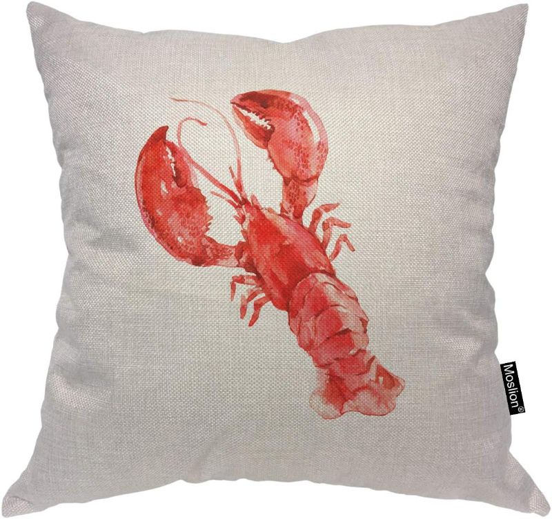 Photo 1 of Moslion Lobster Pillow Home Decorative Throw Pillow Cover Case Red Lobster Square Cushion Cover Standard Pillow Cases for Women Mens Girls Boy Sofa Bedroom Livingroom 18" x 18", Red
