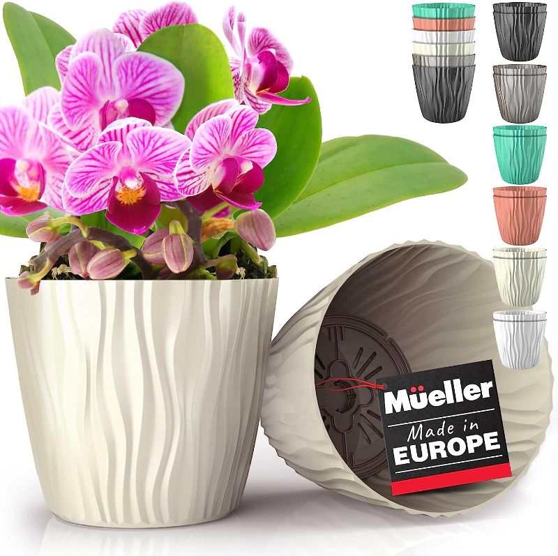Photo 1 of Mueller Austria Plant and Flower Pot 2/1 Set, Heavy Duty 6 Inch European Made Stylish Indoor/Outdoor Decorative Planter, for All House Plants, Flowers, Herbs, Beige