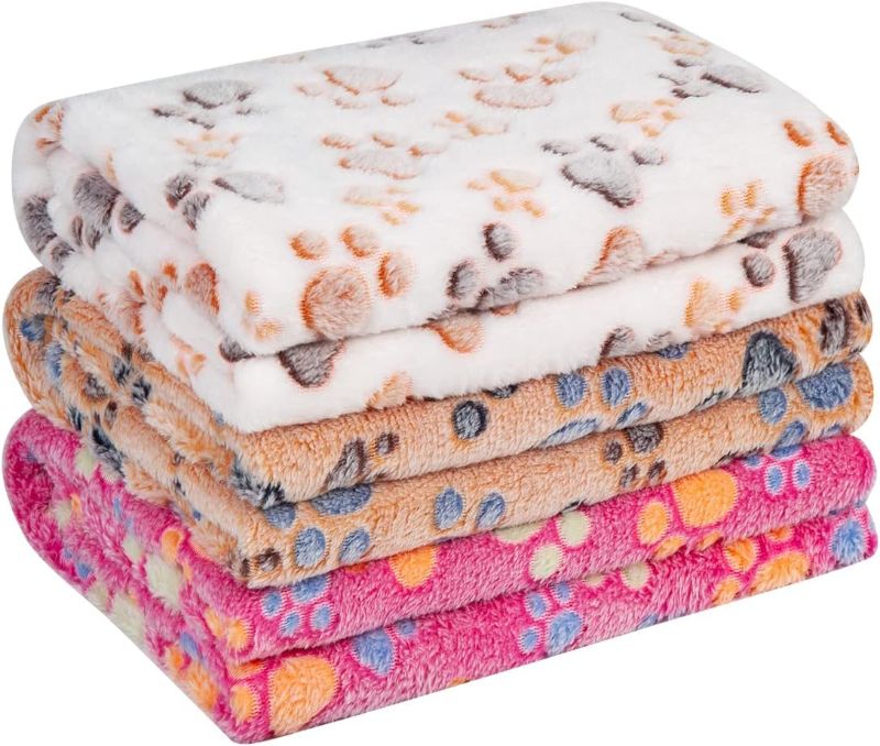 Photo 1 of Pet Soft 1 Pack 3 Blankets Dog Blankets Medium - Fluffy Cats Dogs Blankets for Small Medium Dogs, Cute Paw Print Pet Throw Puppy Cozy Blankets 3 Pack (Paw, 3M)