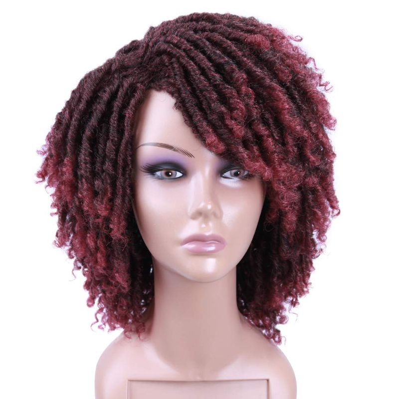 Photo 1 of HANNE Dreadlock Wig Short Twist Wigs for Black Women and Men Afro Curly Synthetic Wig (Burgundy)
