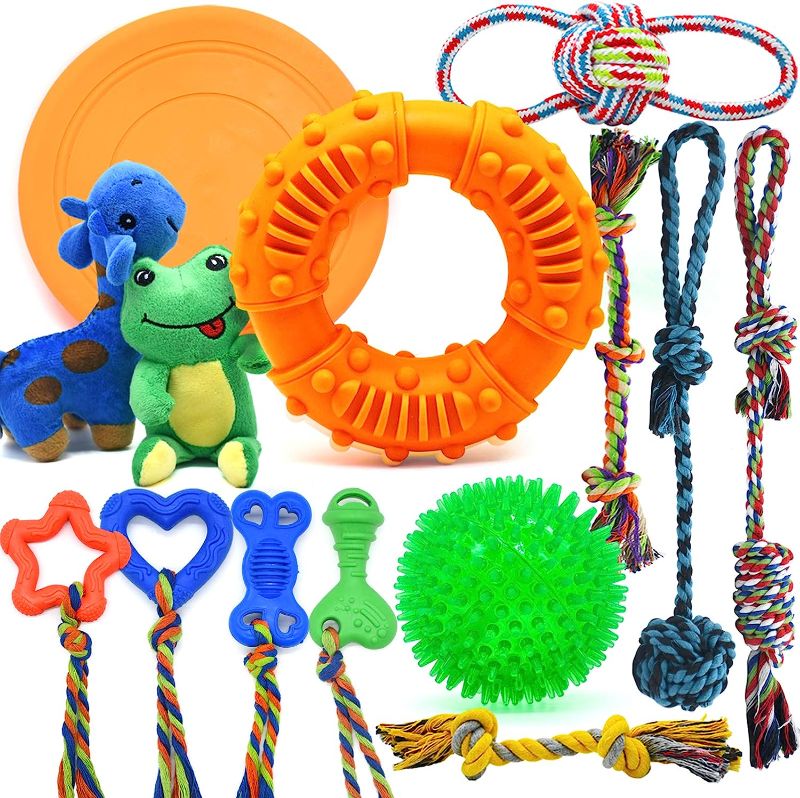 Photo 1 of LEGEND SANDY Puppy Chew Toys for Teething, 14 Pack Dog Chew Toys for Small Dog, Dog Toy for Boredom and Stimulating,Pet Toys for Small Breed with Dog Ball,Tug of War Rope Toys Squeaky Plush Toy