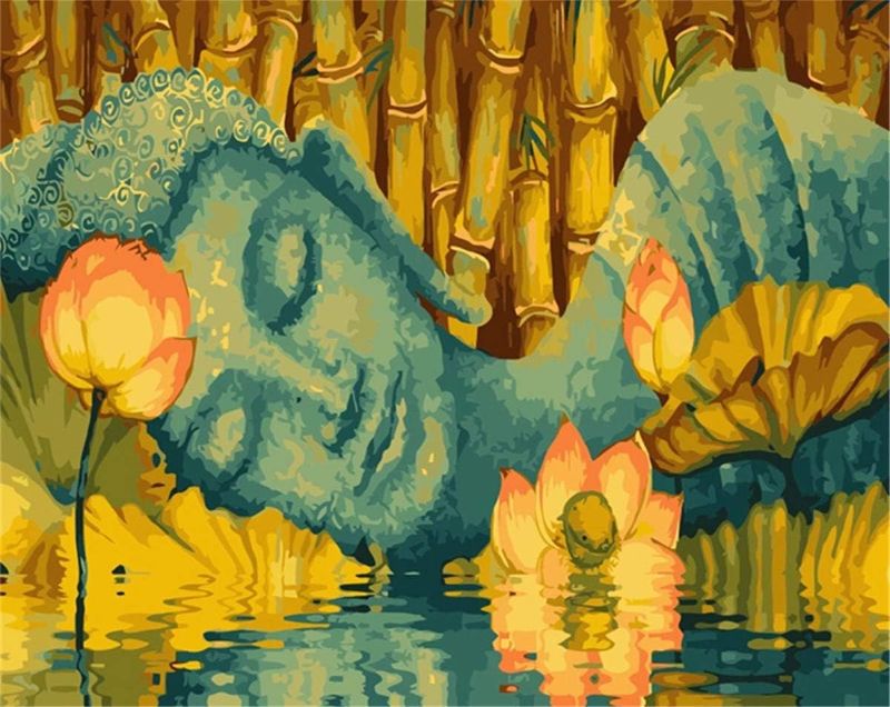 Photo 1 of Paint by Numbers, May Trees DIY Painting by Numbers for Adults Beginner Kids - Buddha 16x20 inch DIY Oil Paint Digital Oil Painting (Water Lily Buddha, Frameless)