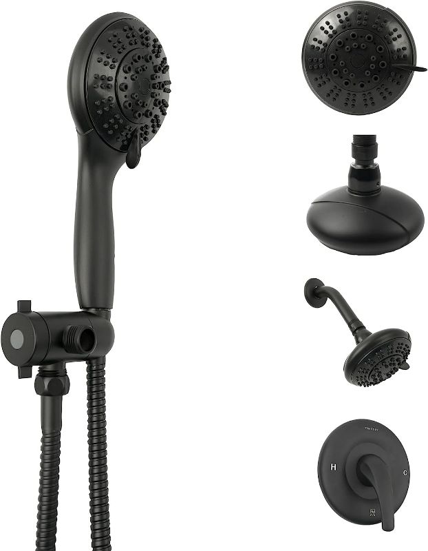 Photo 1 of TRENNDY Black Shower System Shower Kit, 3 Function Handheld Shower, ABS Material Stainless Steel Shower Arm With Diverter ABS Shower Head, Zinc Alloy Handle (Matte Black Shower Trim Kit)