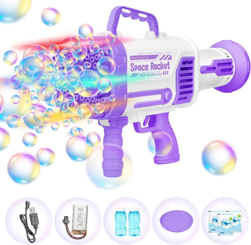 Photo 1 of Bazooka Bubble Gun with Flash Lights|64 Holes Bubble Machine Gun for Kids Adults|Giant Bubble Machine Gun, Summer Outdoor Children's Toys - Best Gifts for 3 5 6 7 Year Old Boys and Girls,Adults BLACK