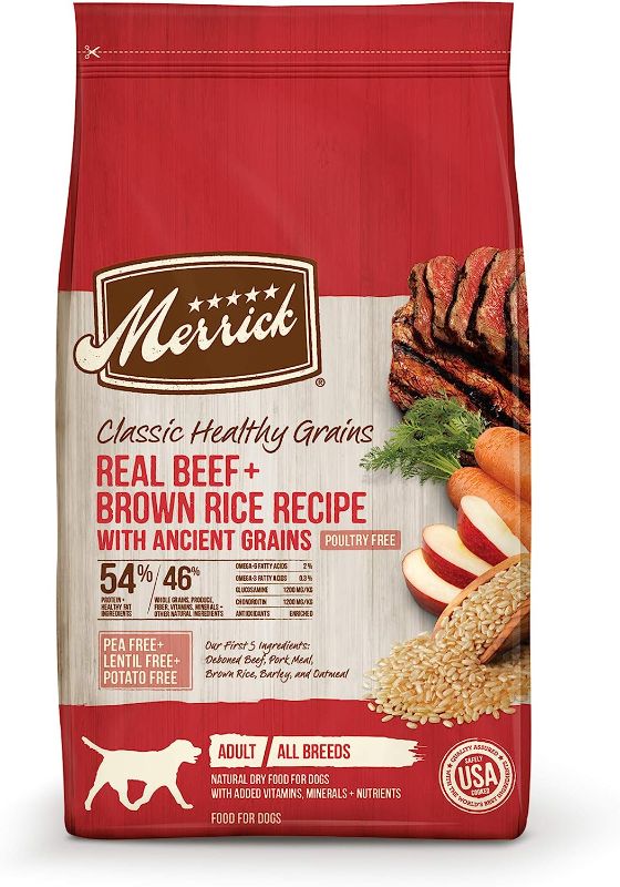 Photo 1 of Merrick Classic Healthy Grains Dry Dog Food Real Beef + Brown Rice Recipe with Ancient Grains - 25 lb. Bag