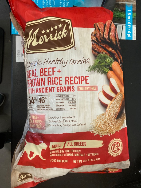 Photo 3 of Merrick Classic Healthy Grains Dry Dog Food Real Beef + Brown Rice Recipe with Ancient Grains - 25 lb. Bag