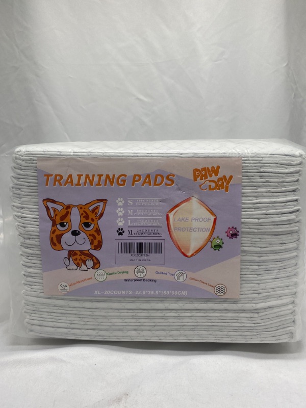 Photo 2 of PAW DAY 20 Pcs Pet Training Pads Leak-Proof and Super Absorbent Dog Pee Pads, Disposable Fast Drying Pee Mats for Dogs, Cats, Rabbits Pets (Size, XL)
